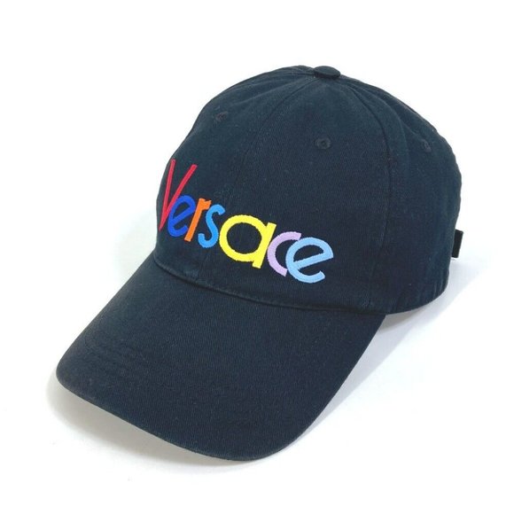 AUTHENTICITY GUARANTEED VERSACE Rainbow Logo embroidery Baseball hat cap cotton
